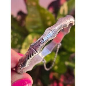 Vintage Bamboo Thai 925 Sterling Silver Unique Etched Hinged Bangle Bracelet